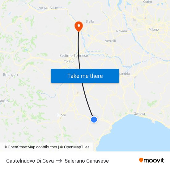 Castelnuovo Di Ceva to Salerano Canavese map