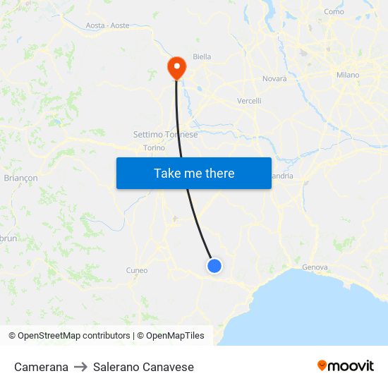 Camerana to Salerano Canavese map
