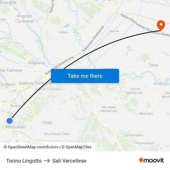 Turin Lingotto to Sali Vercellese map