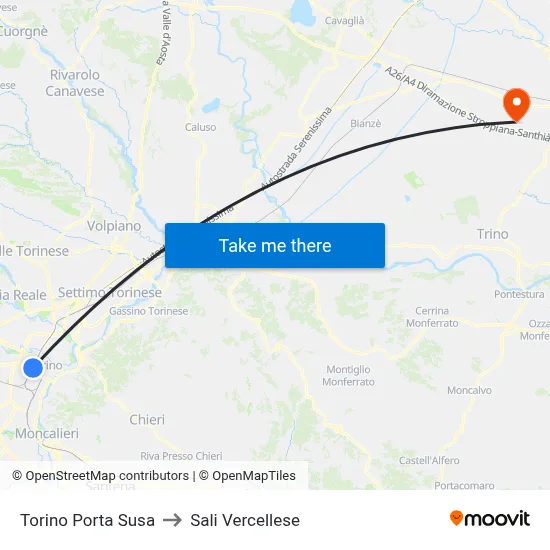 Turin Porta Susa to Sali Vercellese map