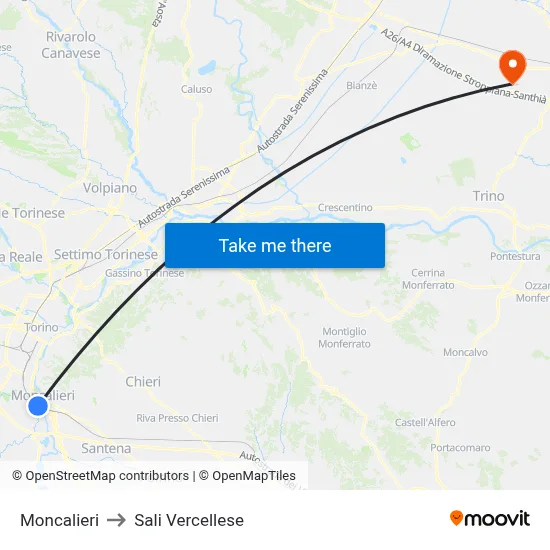 Moncalieri to Sali Vercellese map