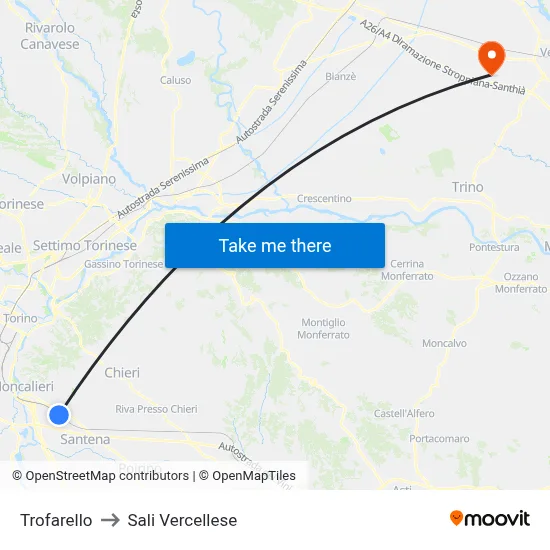 Trofarello to Sali Vercellese map