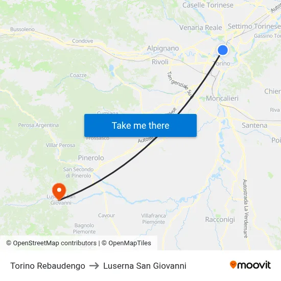 Turin Rebaudengo to Luserna San Giovanni map