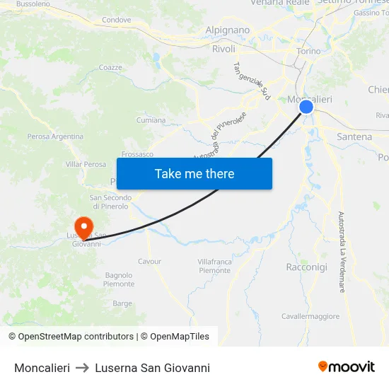 Moncalieri to Luserna San Giovanni map