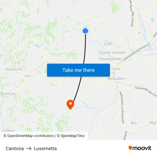Cantoira to Lusernetta map