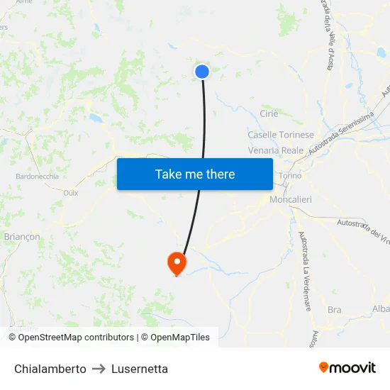 Chialamberto to Lusernetta map