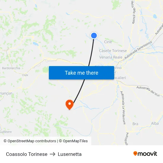 Coassolo Torinese to Lusernetta map