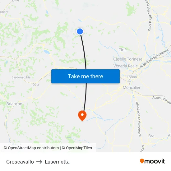 Groscavallo to Lusernetta map