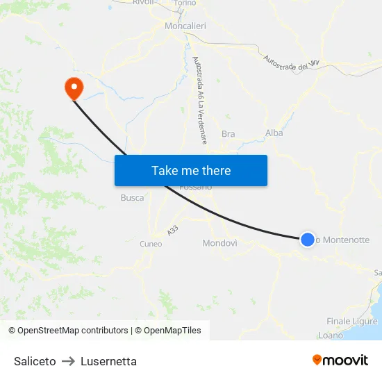 Saliceto to Lusernetta map