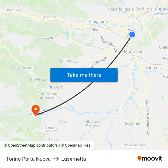 Turin Porta Nuova to Lusernetta map