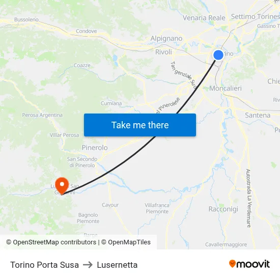 Turin Porta Susa to Lusernetta map