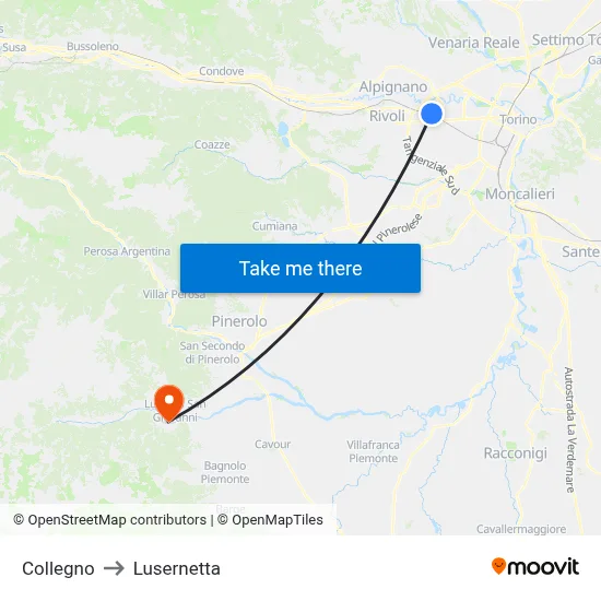 Collegno to Lusernetta map