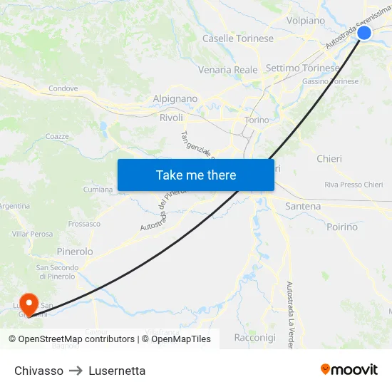 Chivasso to Lusernetta map
