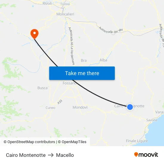 Cairo Montenotte to Macello map