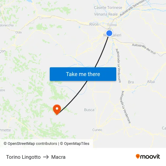 Turin Lingotto to Macra map