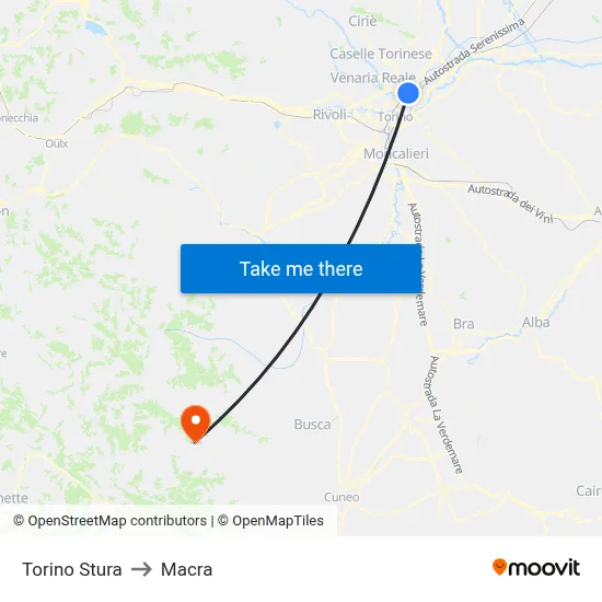 Turin Stura to Macra map