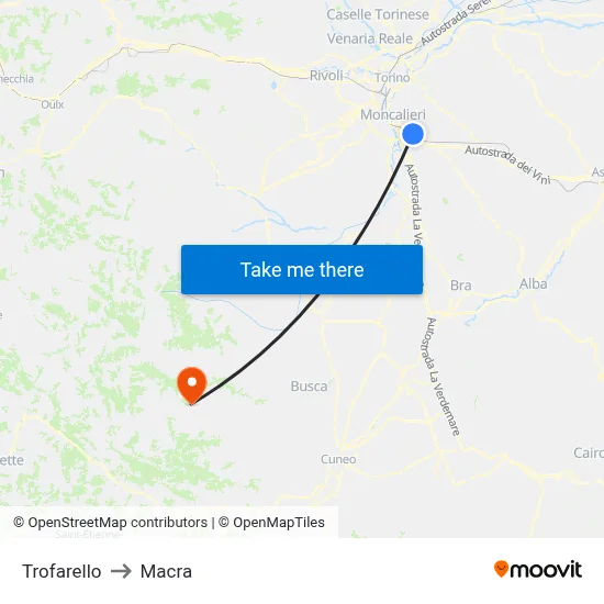 Trofarello to Macra map