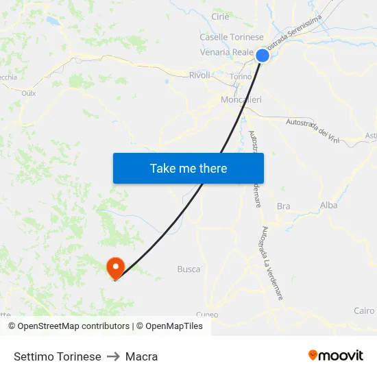 Settimo Torinese to Macra map