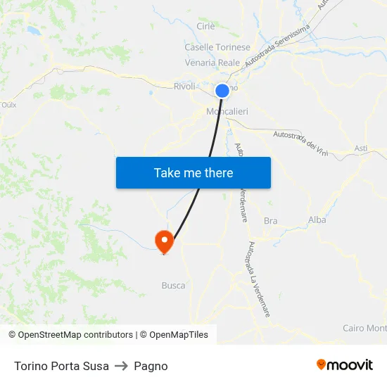 Turin Porta Susa to Pagno map