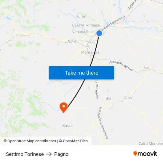 Settimo Torinese to Pagno map