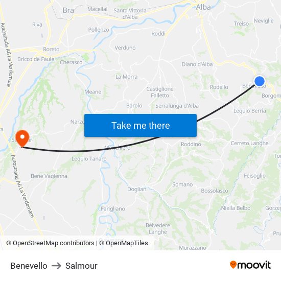 Benevello to Salmour map