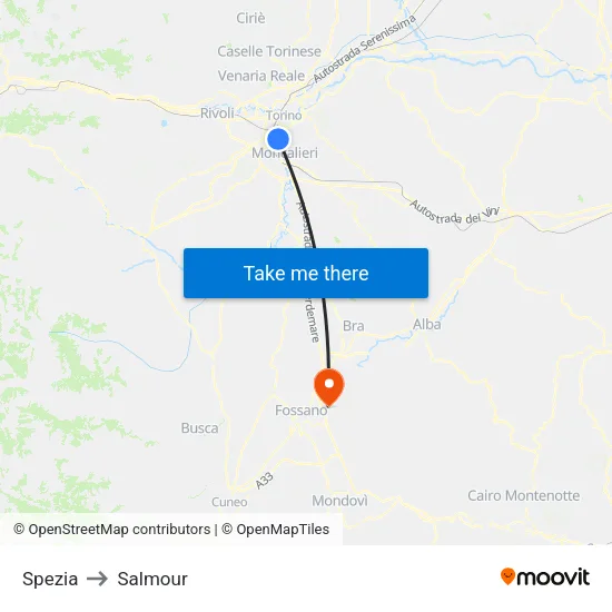 Spezia to Salmour map