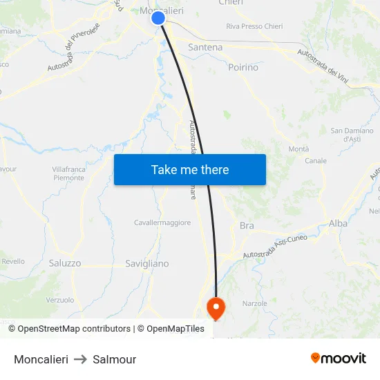 Moncalieri to Salmour map