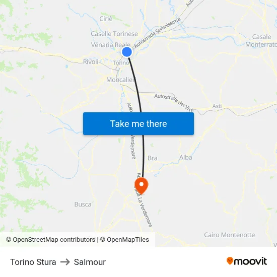 Turin Stura to Salmour map