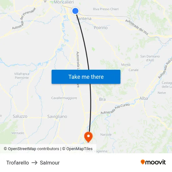 Trofarello to Salmour map