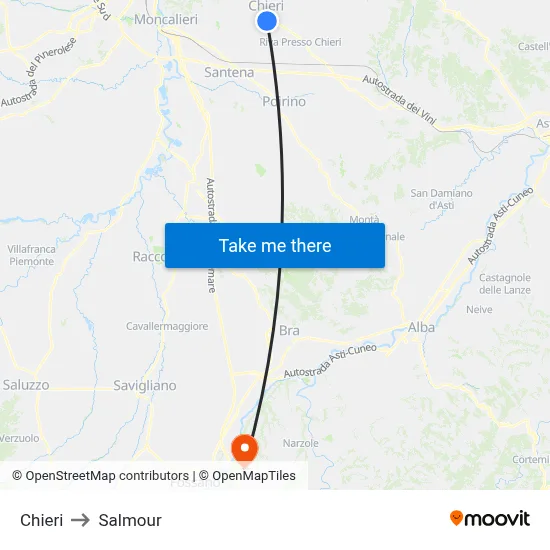Chieri to Salmour map