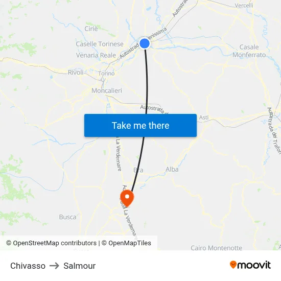 Chivasso to Salmour map