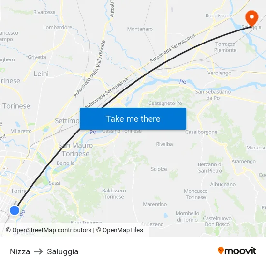 Nice to Saluggia map