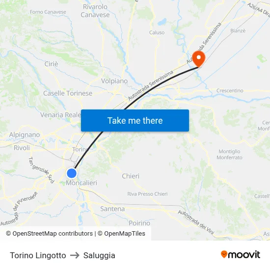 Turin Lingotto to Saluggia map