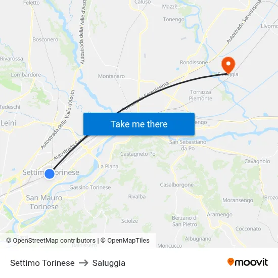 Settimo Torinese to Saluggia map