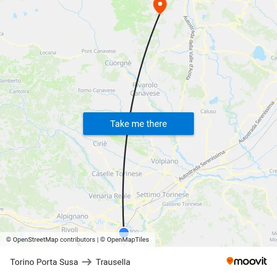 Turin Porta Susa to Trausella map