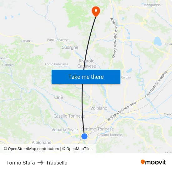 Turin Stura to Trausella map