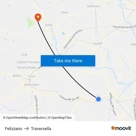 Felizzano to Traversella map