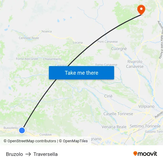 Bruzolo to Traversella map