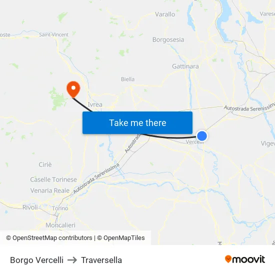 Borgo Vercelli to Traversella map
