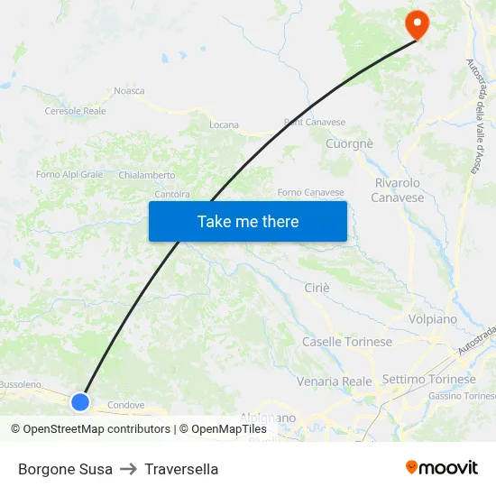 Borgone Susa to Traversella map