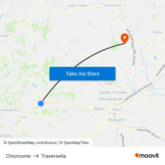 Chiomonte to Traversella map