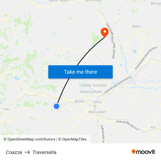 Coazze to Traversella map