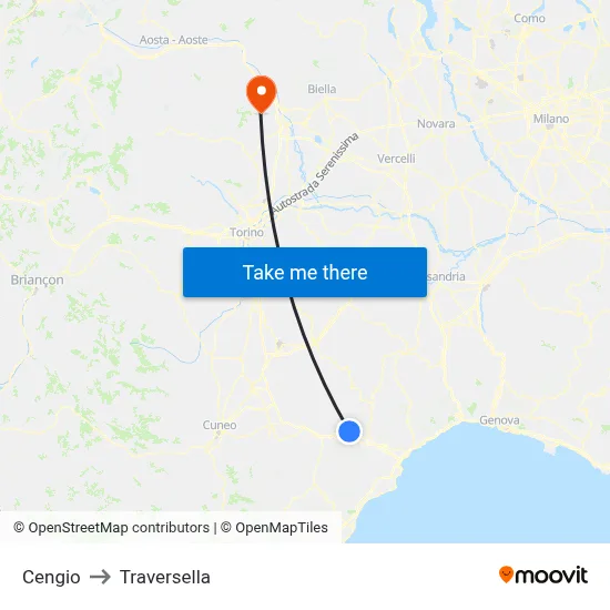 Cengio to Traversella map
