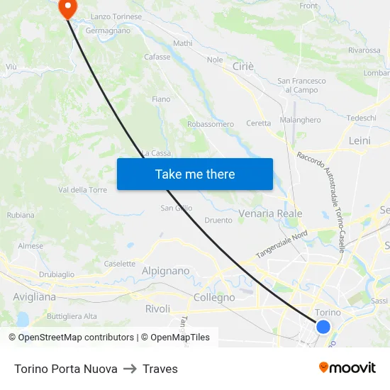 Turin Porta Nuova to Traves map
