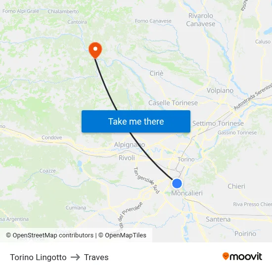 Turin Lingotto to Traves map
