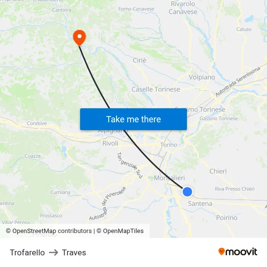 Trofarello to Traves map