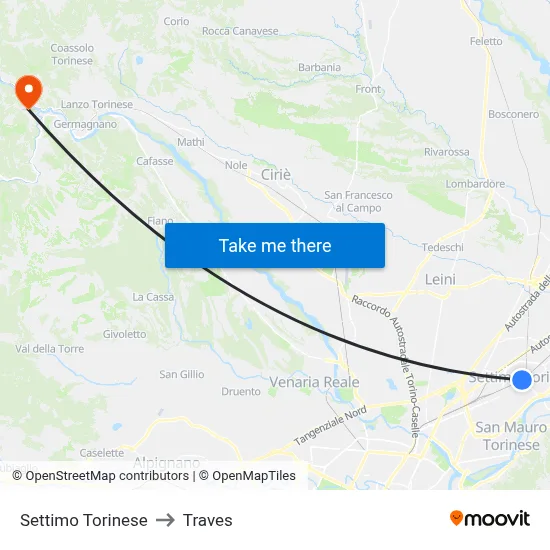 Settimo Torinese to Traves map
