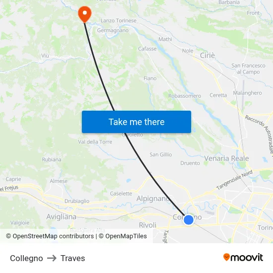 Collegno to Traves map