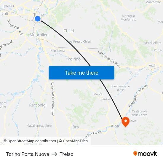 Turin Porta Nuova to Treiso map
