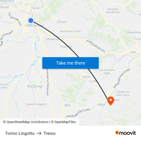 Turin Lingotto to Treiso map